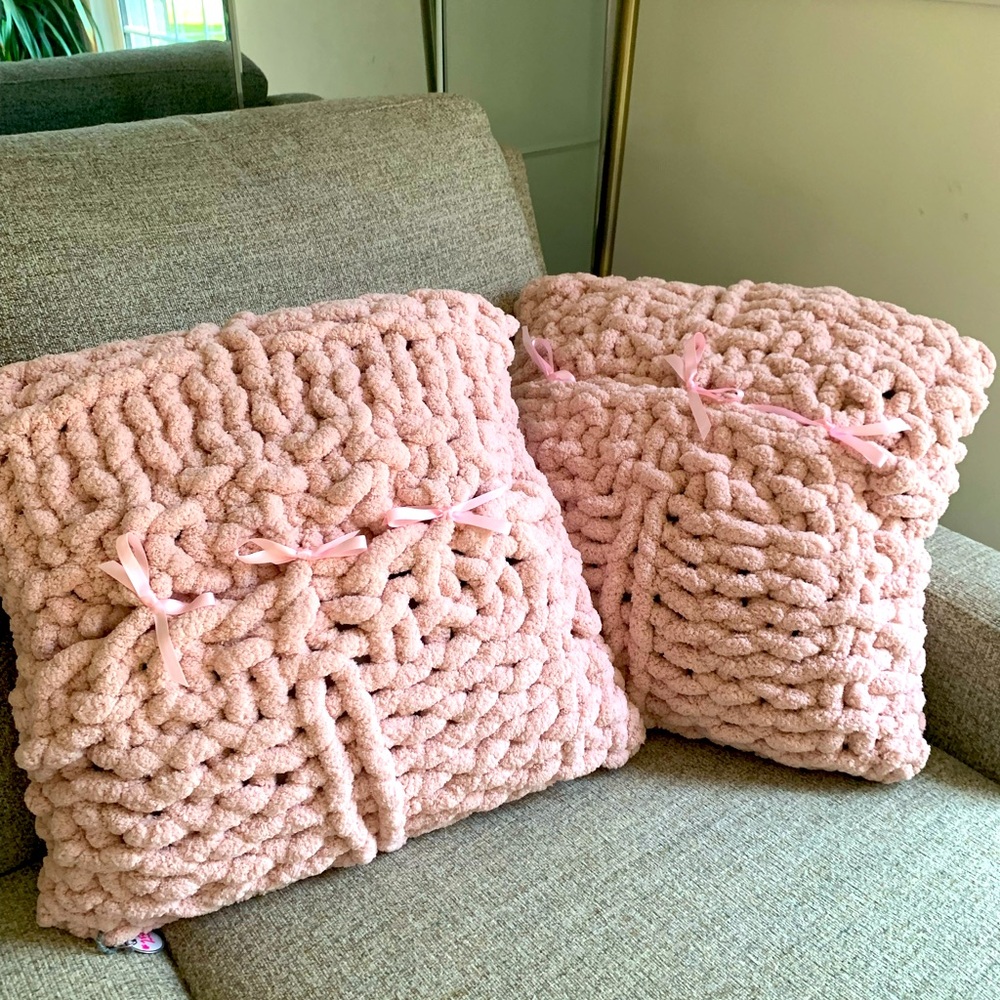 Chunky Knit Pink Dust Throw Pillow Covers - Hand Crafted